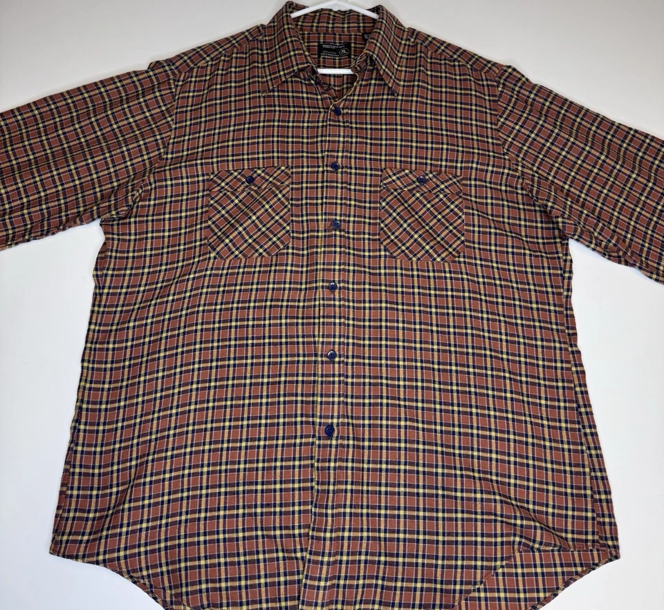 Vintage 70s JCPenney flannel shirt plaid multicolor cotton distressed XL - Image 2 of 4