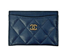 Chanel Classic Black Caviar Card Holder Gold CC Wallet for Bag Authentic