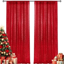 Red Sequin Backdrop Curtains Panels Photography Glitter Background 2x8ft 2 PCS