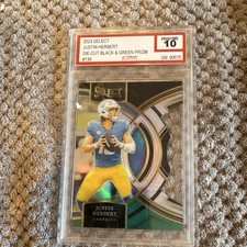 Panini Select 2023 Justin Herbert Black & Green Prizm Die-Cut #136 Iconic 10