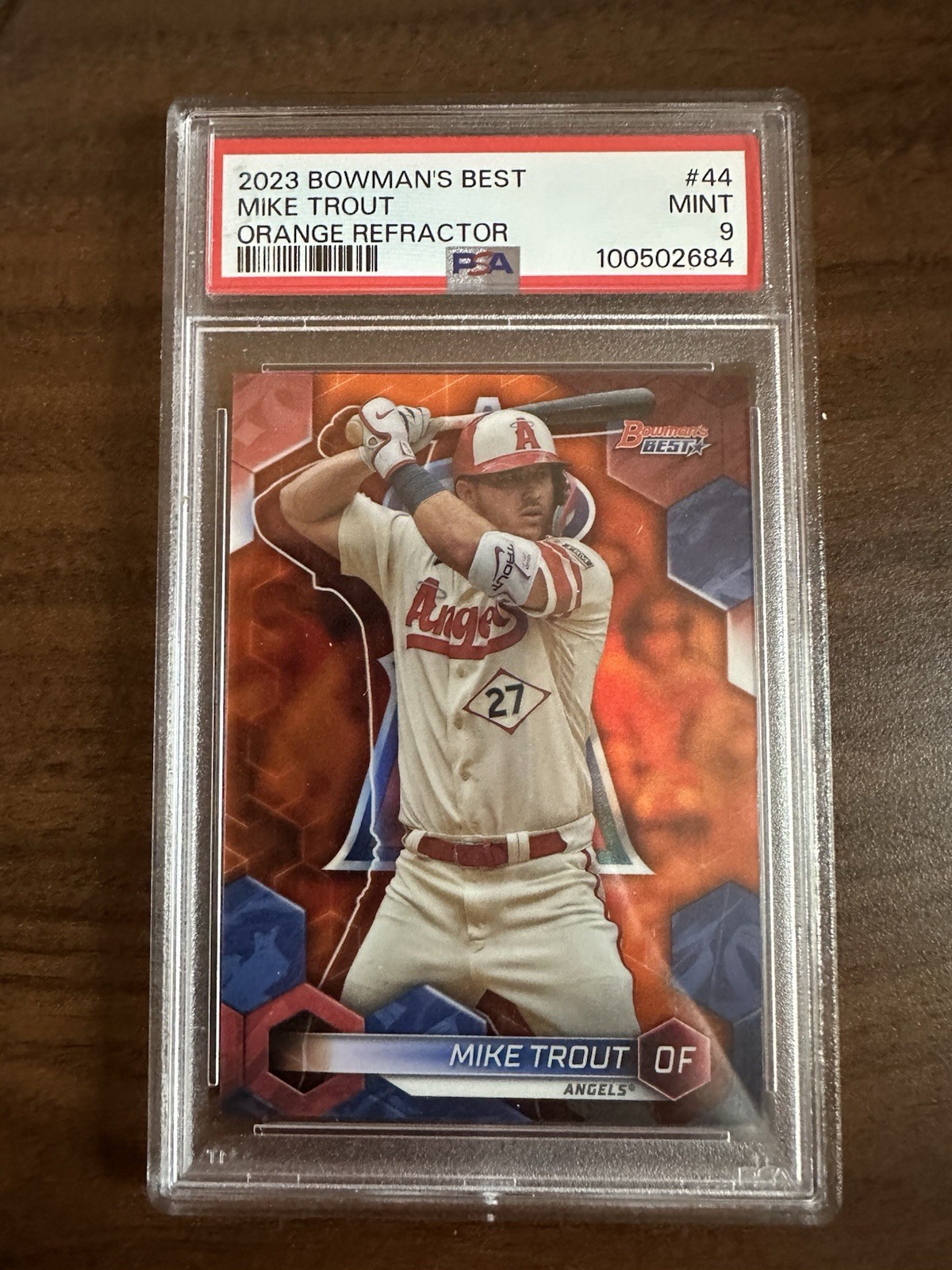 2023 BOWMAN'S BEST ORANGE REFRACTOR #44 MIKE TROUT 19/25 PSA 9