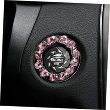 Bling Crystal Car Push Start Button Cover, Shiny Rhinestone Auto Engine Pink