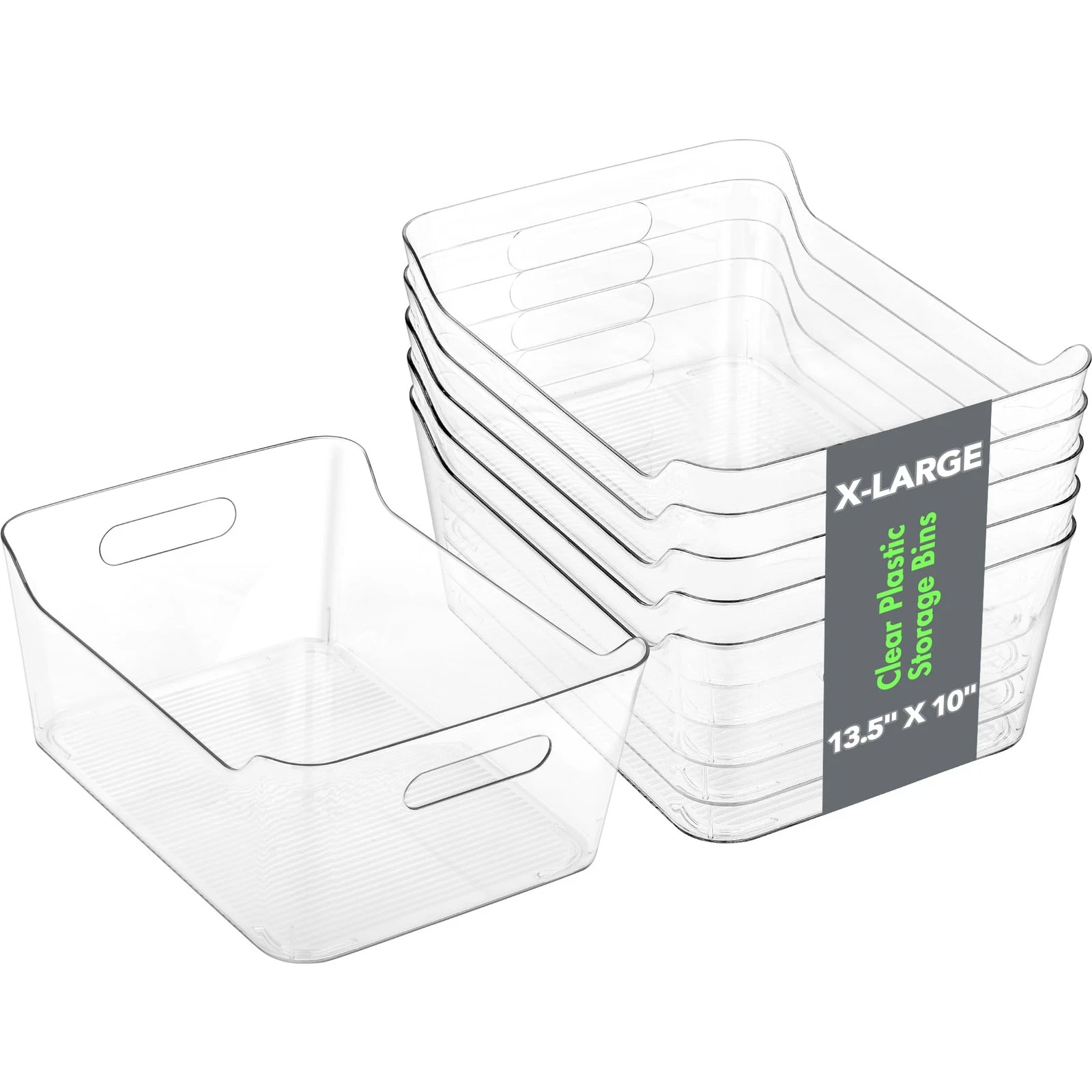 2 Pack Plastic Storage Bins, Extra Large Pantry Organizer, 13.5" x 10" Clear ...