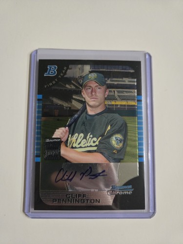 2005 Bowman Chrome Draft 174 Cliff Pennington Auto Rookie 1st Year Athletics 32B - Bild 1 von 2