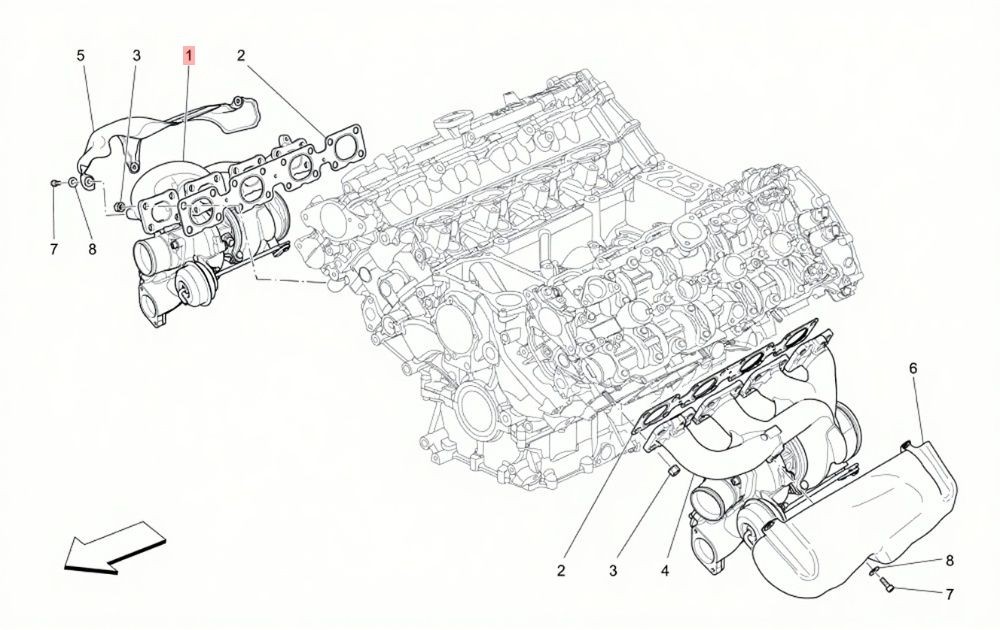 13-19 MASERATI QUATTROPORTE GTS 3.8L V8 RIGHT TURBO CHARGER MANIFOLD ASSEMBLY OE
