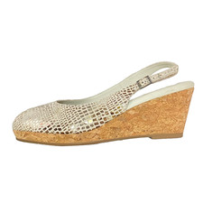 Vintage 1990s ELITES wedge sandals 12 cork gold white animal print slingback