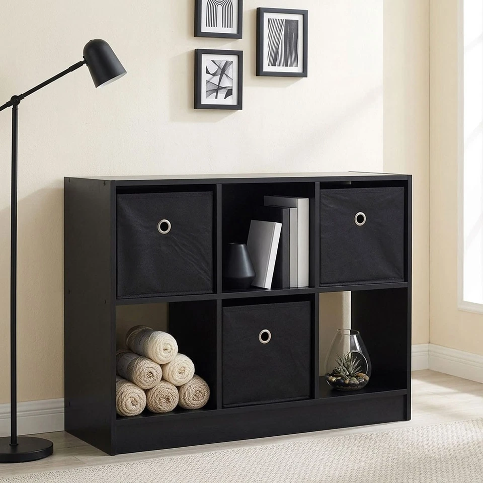 Jeu Rayonnage Sur Pied Réglable Chambre Enfant Noir Gris 6 Boîtes - Photo 4/4