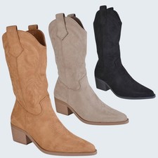 NEW LADIES WOMENS BLOCK HEEL ZIP UP WESTERN TEXAS COWBOY ANKLE CALF BOOTS SIZE