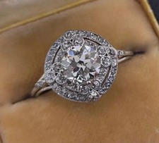 Art Deco Style Round 3Ct Lab Created Diamond Engagement 14K White Gold FN Ring