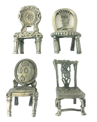 Vintage Lot Four Used Dollhouse Doll Furniture Chairs Small Miniature Silver