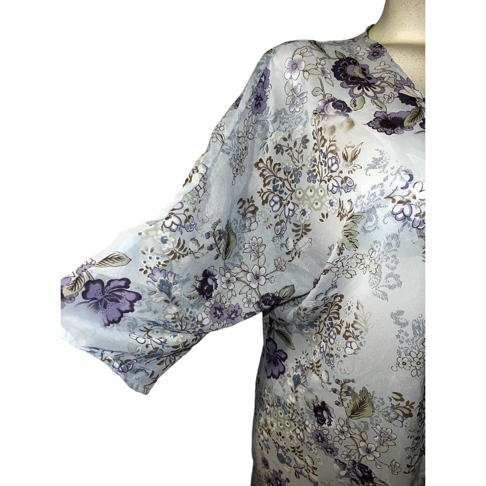 Cárdigan abierto transparente floral azul púrpura LULAROE Top para mujer talla S kimono encubrir Foto 3 de 4