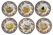 Spode woodland set of 6 x salad plates  plates- 5 dogs and a fox ---3679---