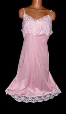 38 Vintage Silky Pink Nylon Full Slip Lace