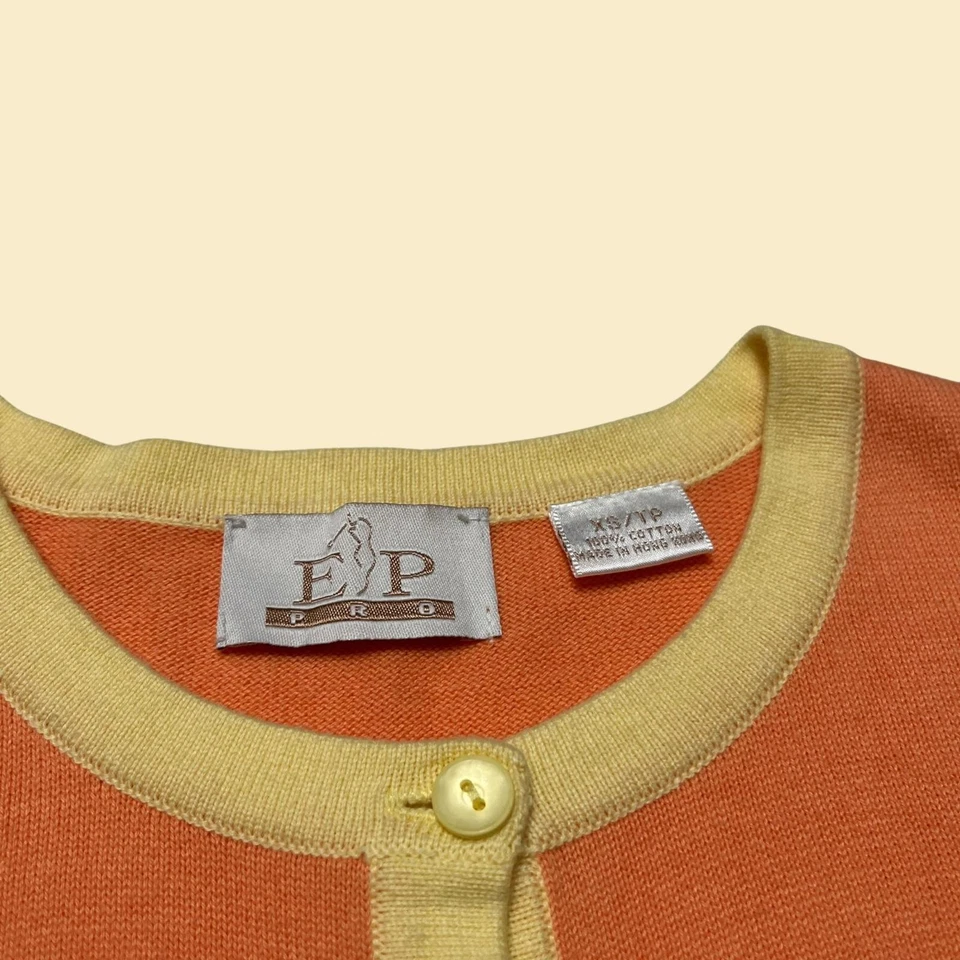 1990s XS orange cardigan by EP Pro, vintage knit women's golf jacket  - Image 3 of 4