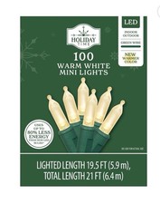 Holiday Time 100 Count Warm White Mini LED Lights with Green Wire Indoor/Outdoor