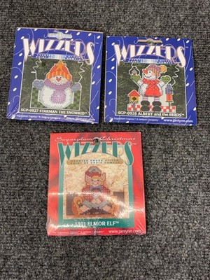 (3) Janlynn Wizzers Cross Stitch Kit Albert Birds Starman Snowkid Elmor Elf