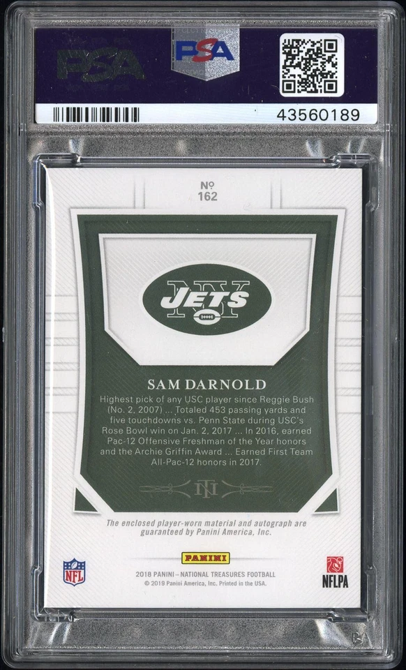 2018 National Treasures RPA Stars Stripes Auto #/15 Sam Darnold #162 PSA 10 - Image 2 of 2