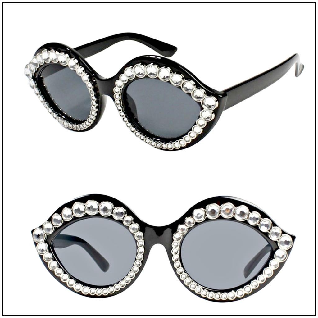Funky Retro Unique Lip Shape SUN GLASSES Black Frame Bling Crystals Dark Lens image 8
