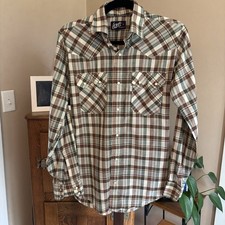 Vtg 70s LEVI'S Men's S Western Shirt Rockabilly Brown Plaid Sawtooth Pearl Snap
