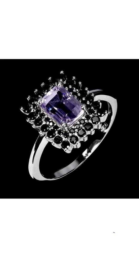 925 Sterling silber Ring Achteck Amethyst 7x5mm Spinell Edelstein Schmuck - Bild 2 von 4
