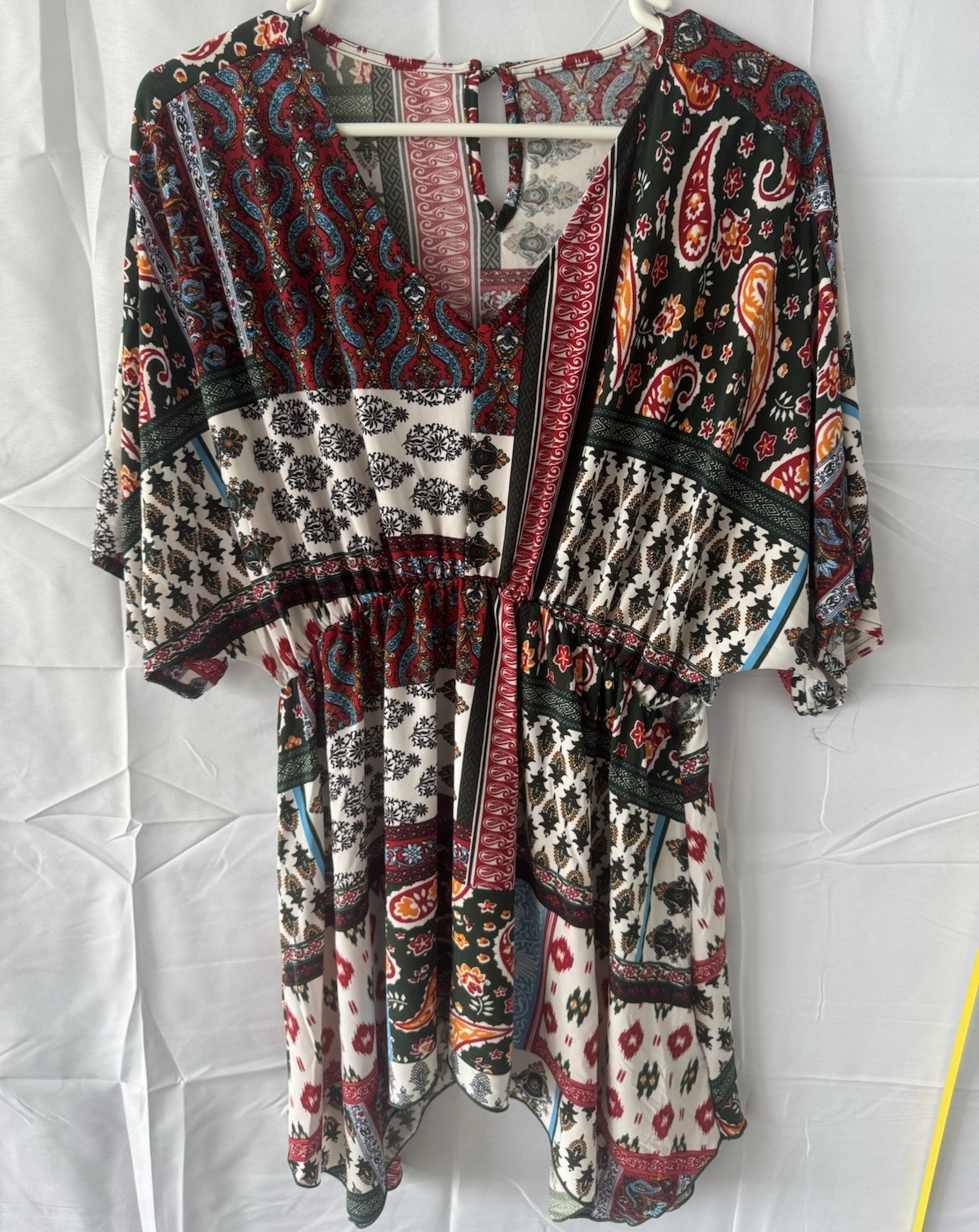 Lildy Women’s S/M Multicolor Paisley V-Neck Kimono 3/4 Sleeve Tunic Top
