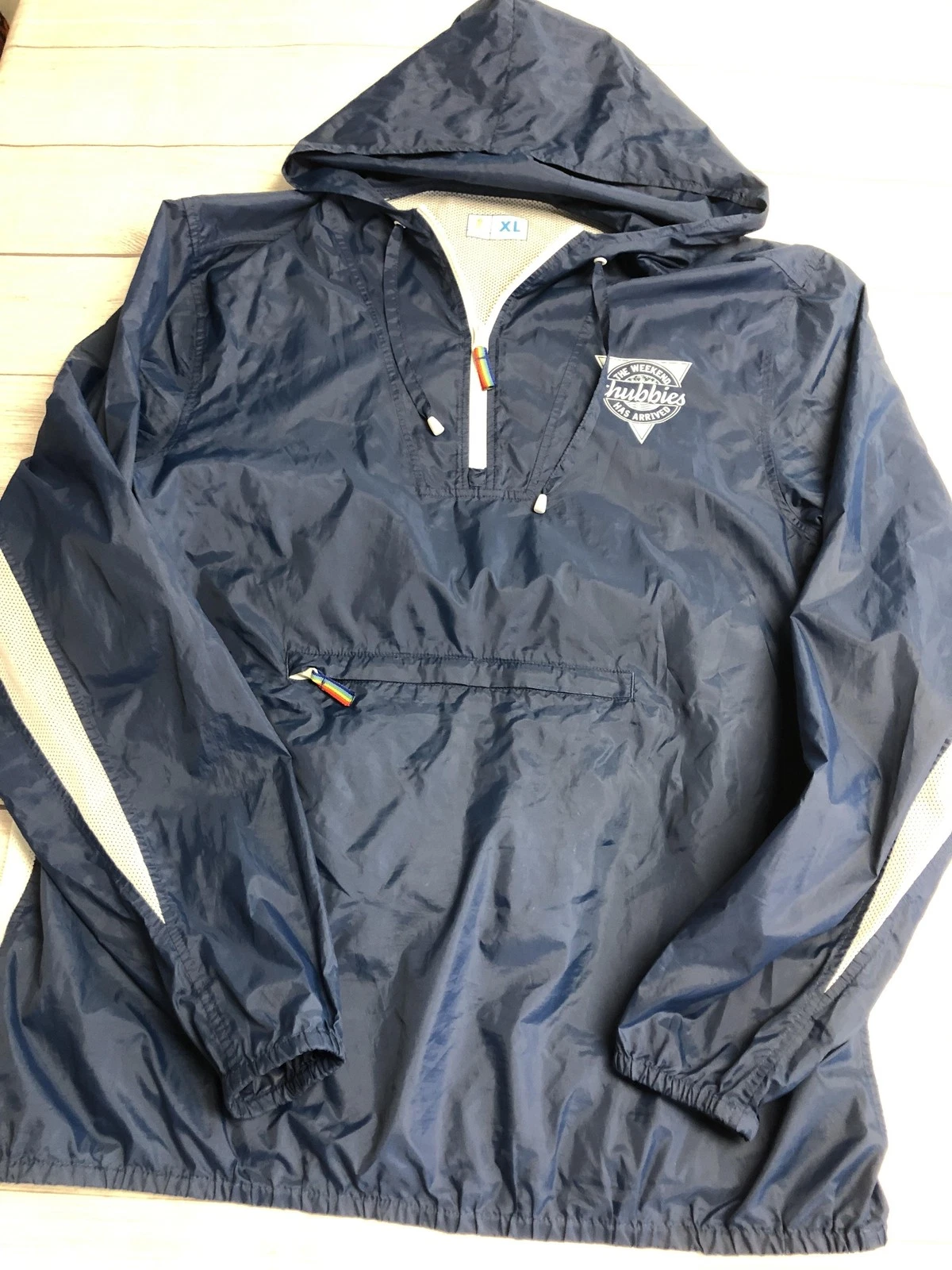 Chubbies Jacket Mens XL Blue Hooded Pullover Windbreaker 1/4 Zip Mesh Lined
