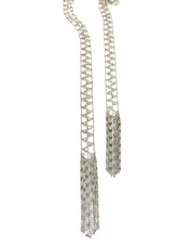 Vintage Silver-Tone Sash Belt with Rhinestones & Beaded Fringe 44” Long