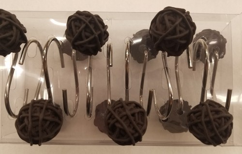 NEW 12 PC RARE VINTAGE Brown Tree Ball of Yarn Look Resin Shower Curtain Hooks - Picture 2 of 4