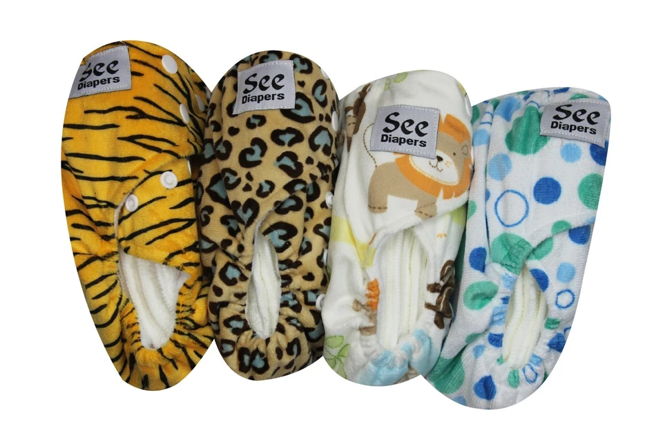 See Diapers One Size Minky Baby Cloth Diaper 2 Microfiber Inserts Tiger - Image 3 of 3