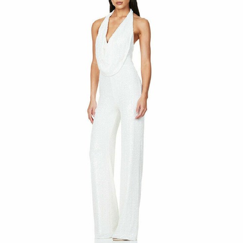 Ladies Sexy Sequin V Neck Backless Jumpsuit Slim Fit Sleeveless Romper Nightclub - Picture 9 of 13