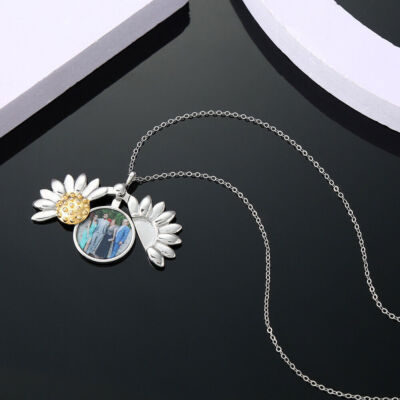 925 Sterling Silver Sunflower Locket Pendent Personalized Picture