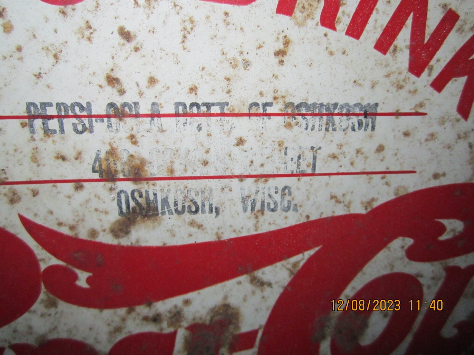 PEPSI COLA STEEL DOUBLE DOT 5 GALLON SYRUP CONTAINER,MARKED OSHKOSH