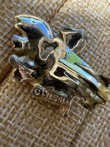 Orecchini Vintage BSK Tono Oro Foglia Clip On Lotto di 2 Morbidi Smalti Marrone Pietre AB - Foto 6 di 12
