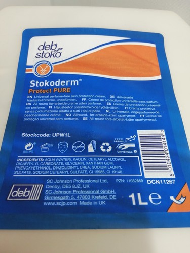 DEB UPW1L Stokoderm Protect Pure Skin Cream, 1L SPENDER TUBS PRE WORK BARRIERE