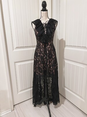 High-Low Ruffle Sleeveless Long Lace Cocktail Party Black Lace-up Dress  Size M | eBay