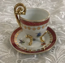 Vintage KPM Germany Red Gold Porcelain Tea Cup & Saucer