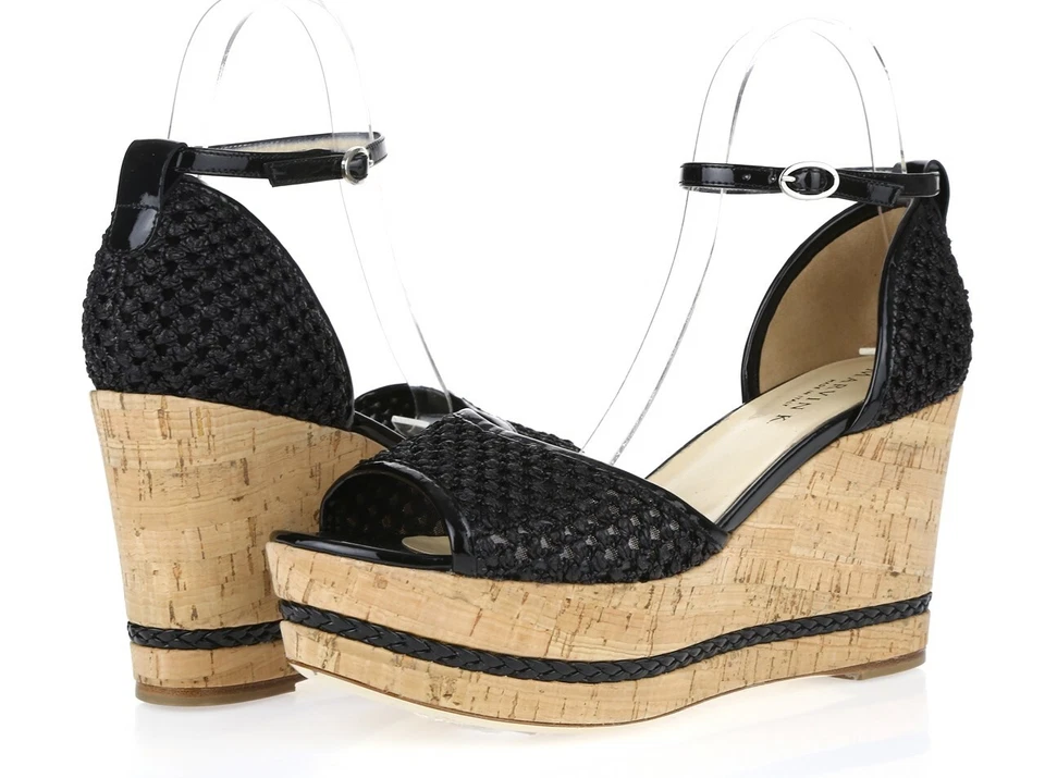 Sandalias de tacón de cuña con hebillas y correa al tobillo charol negro MARVIN K talla 9,5 M Foto 2 de 4