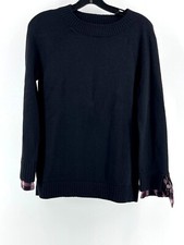 NWT Ann Taylor Loft Women's Black Knit Long Sleeve Plaid Cuffs Sweater Size S