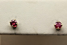 14k Yellow Gold Round Cut RUBY Prong Set STUD EARRINGS