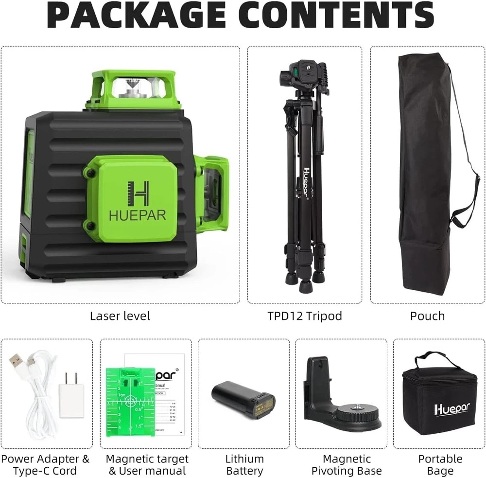 Professional 3x360° Green Laser Level with 47" Tripod - Precision Layout Tool