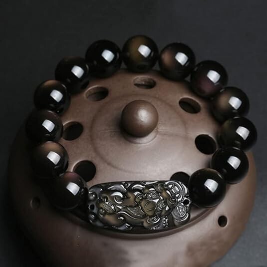 DUOVEKT Natural Rainbow Obsidian Stretch Bracelet - 12mm Beads, Unisex Gemstone Jewelry - View #5