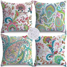 Outdoor Pillow Covers 18x18 Set of 4 Waterproof Outdoor Decorative Throw Pill...