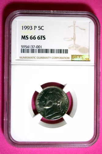 1993 P NGC MS66 6FS Jefferson Nickel #B29087