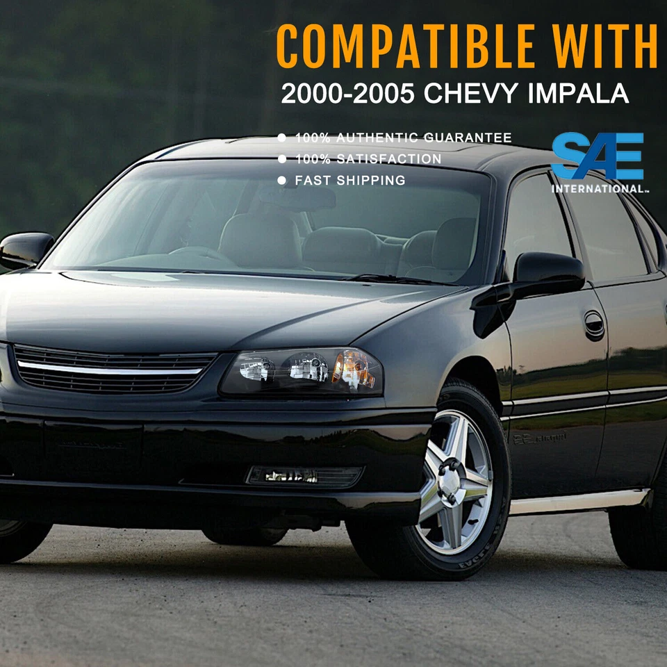 Комплект черных фар головного света для Chevy Chevrolet Impala 2000-2005 годов выпуска с лампочками 00-05 - Изображение 3 из 4