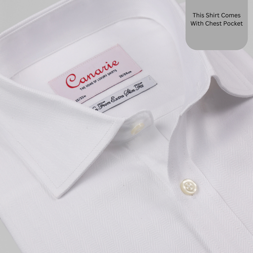 Men's Formal Shirt With CHEST POCKET White Luxury Herringbone Regular