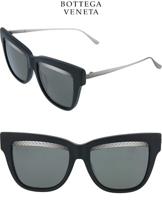 BOTTEGA VENETA BV0074S 001 BLACK/RUTHENIUM SMOKE GREY CAT EYE SUNGLASSES. 53m BOTTEGA VENETA BV0074S 001 BLACK/RUTHENIUM SMOKE GREY CAT  main image 3