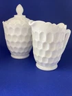 Fenton Vintage Milk Glass Thumbprint Creamer & Sugar Set.  Inside Cover Chip
