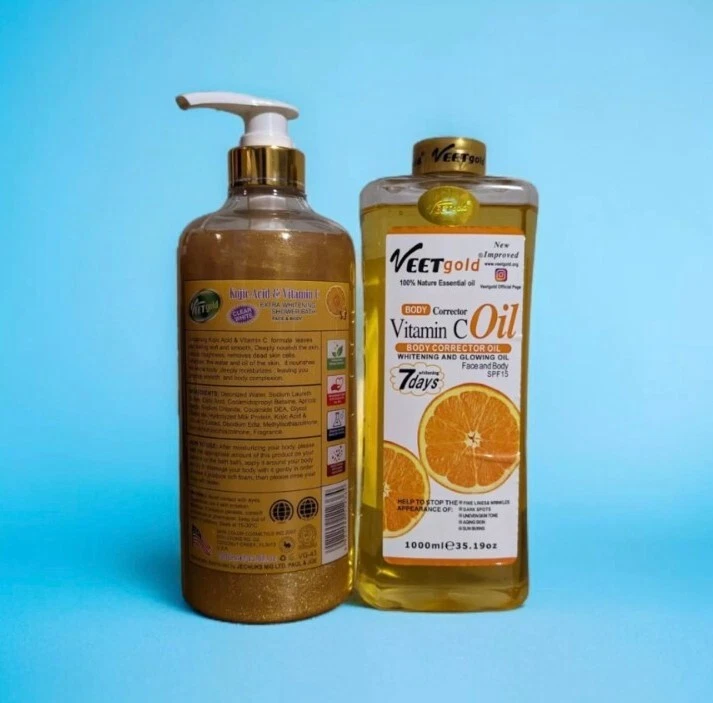 Veet Gold Kojic Vitamin C Shower Bath With Vitamin C Face Body Oil 1000ml - Image 3 of 3
