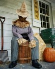 4.5' ANIMATED SITTING SCARECROW Halloween Prop TRICK OR TREAT