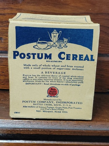 Rare 1940s-1950s Small POSTUM Cereal Box Post Food & Beverage - Picture 5 of 7